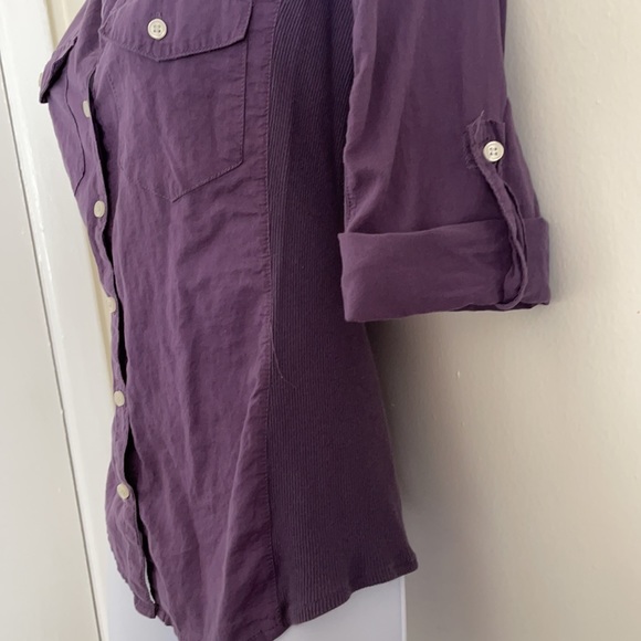 Max Studio: purple 3/4 length Top - Picture 2 of 4